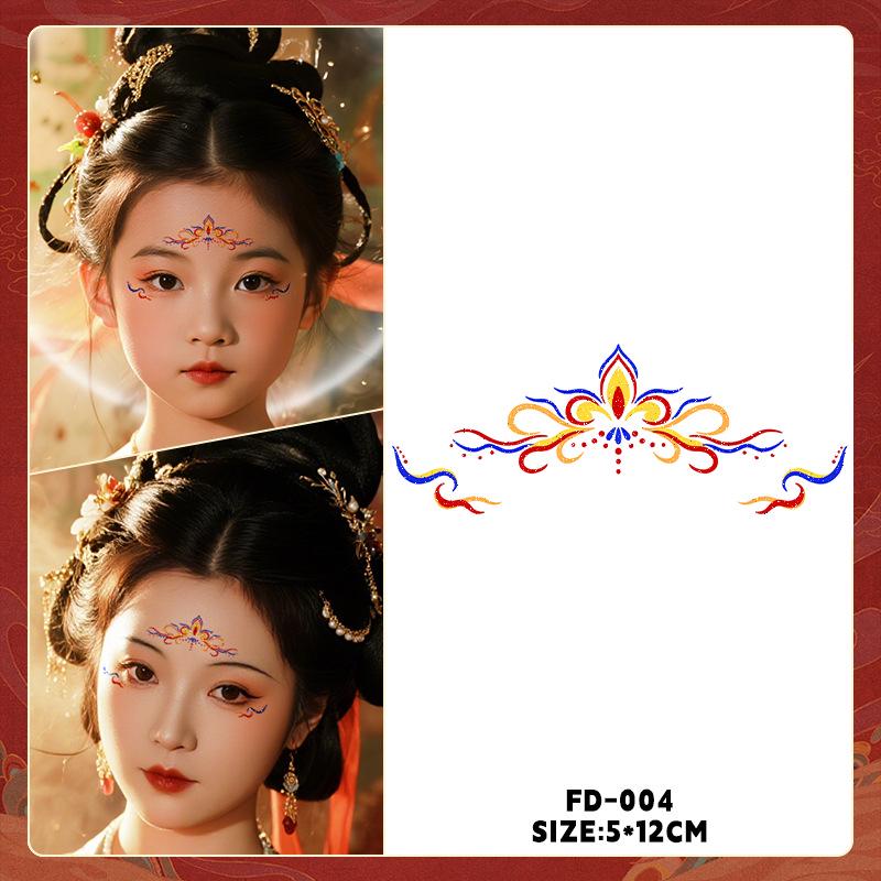 Ancient Style Dunhuang Glitter Face and Forehead Tattoo Stickers for Hanfu Costumes