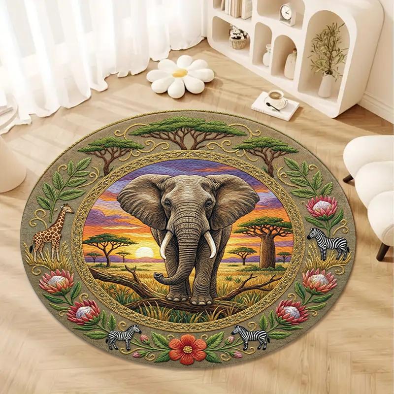 Elephant Decoration Round Area Rug,Carpet Rug for Living Room Bedroom Sofa Playroom Decor,Non-slip Floor Mat98