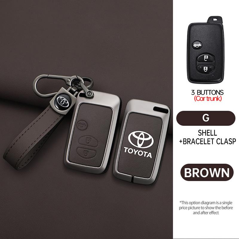 Zinc Alloy Leather Car Remote Key Case Holder Shell For Toyota Aqua RAV4 Land Cruiser Camry Prado Corolla Prius Keyless Keychain