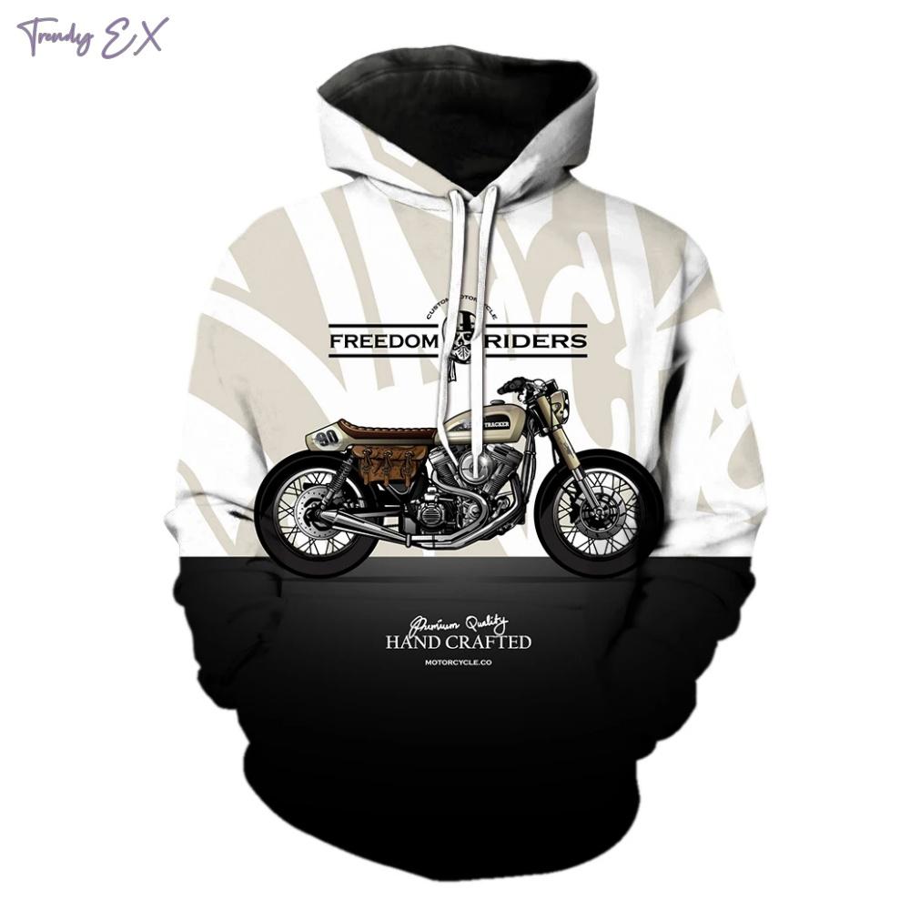 Herren Sweatshirt Vintage Motorrad Print Street Fashion Grafik Hoodies Komforttasche Langarm Oversized Hoodie Kleidung