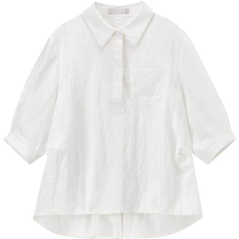 Summer Lyocell Linen Blend Half-Button Pleated Shirt L грязно-белый
