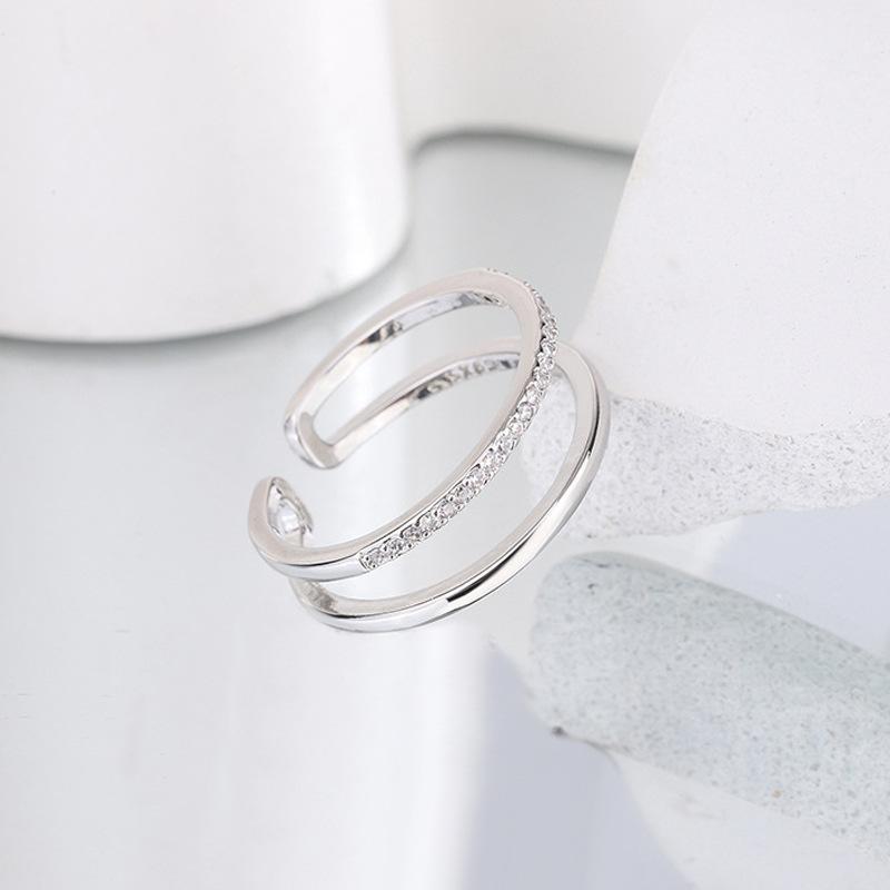 Double Row Zircon Open Ring Layered Design Fashion Minimalist Creative Index Finger Ring
