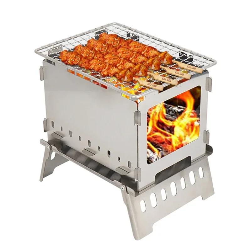 Portable Camping Tent Stove Outdoor Wood Fire Heater Quick Assembly Backpacking Hiking Stainless Steel Burning Stove Camping