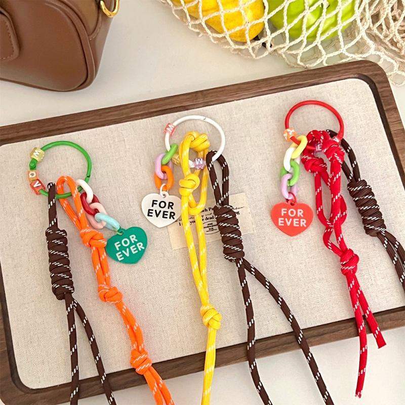 Creative Ins Style Braided Colorful Rope Keychain Trendy Bow Keyring For Girls Bag Pendant Backpack Hanging Decoration