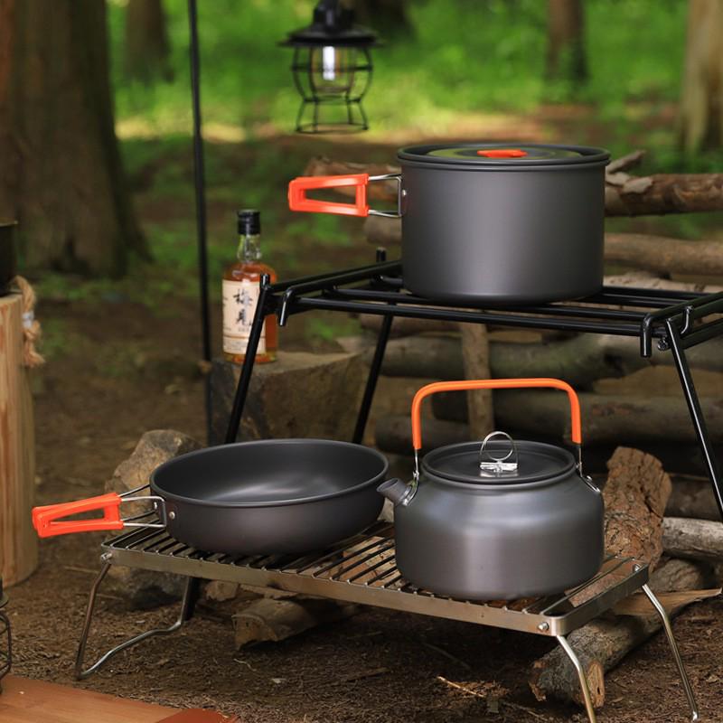 Outdoor Aluminum Portable Cookware Set DS-512: Multi-Person Kettle & Non-Stick Pan for Picnics