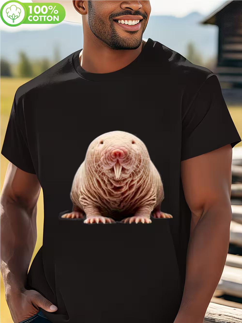 Funny Naked Mole Rat Graphic T-Shirt for Men& Women- 100% Cotton Breathable Moisture-Wicking Casual Streetwear Tee S