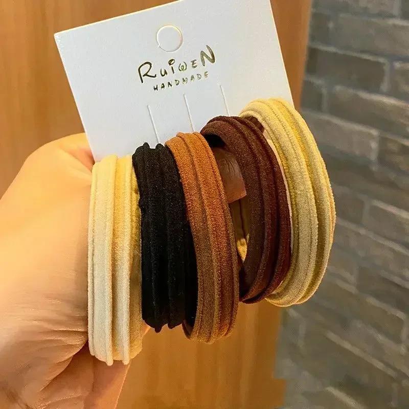 New High Elastic Durable Rubber Band Female Simple High Ponytail Hair Rope Head Rope High-grade Sense Hair Rope 5 Pieces A Set