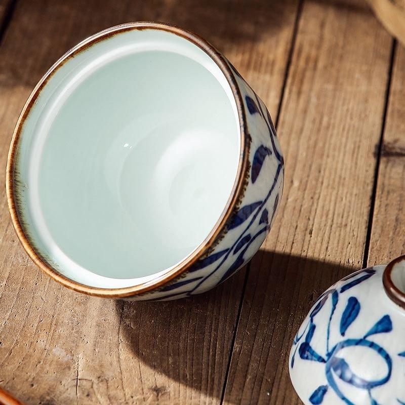 4 Zoll Japanische Keramik-Dampfgar-Schale Handbemalt mit Deckel Suppentasse für Eierpudding Vogelnester