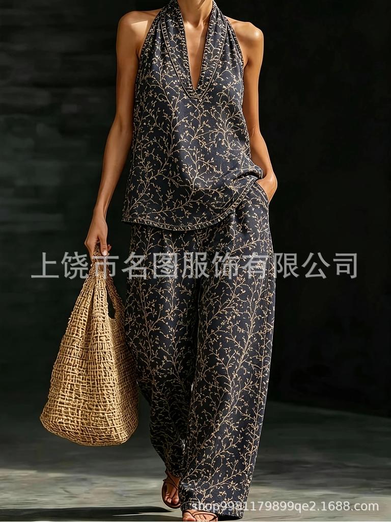 Women's summer casual wide-leg pants two-piece fashion trendy 1116 new European and American style sleeveless loose shoulder suit