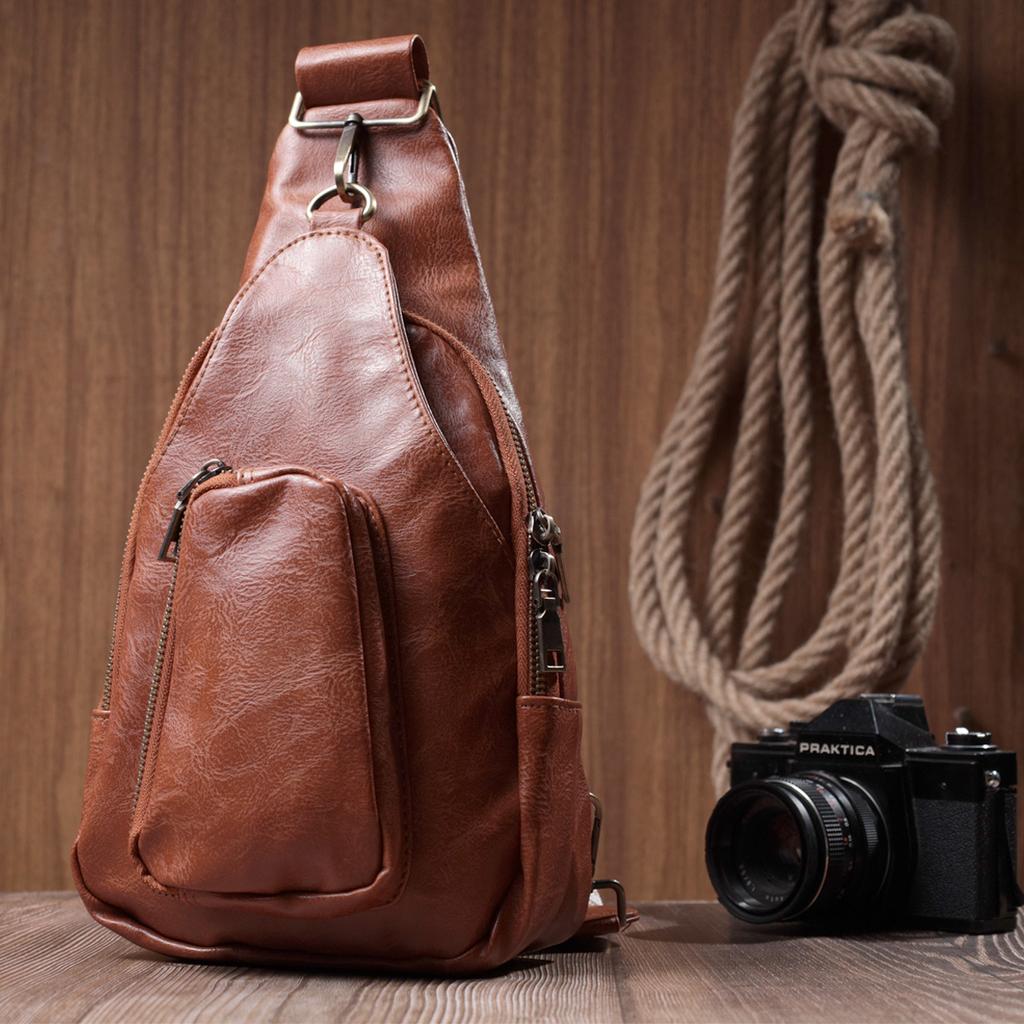 Damska torba z ekoskóry z akcentem na tekstylny pasek VINTAGE Bag 22773 Rudy