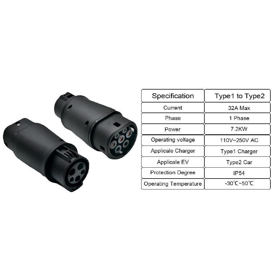 EV Adapter Type 1 to Type 2 EV Charger AC DC Convertor Type 2 to Type 1 Adapter For Type 2 to GBT EV Charging Accessories