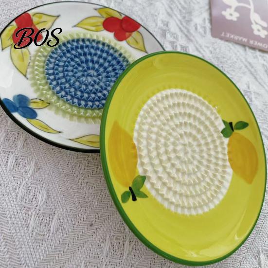 Compact Ceramic Grinding Bowl Garlic Grater Bowl, Multifunctional Ginger Mincer Plate for Food, Spanish Tomato Roaster Dish, Kitchen Tool
