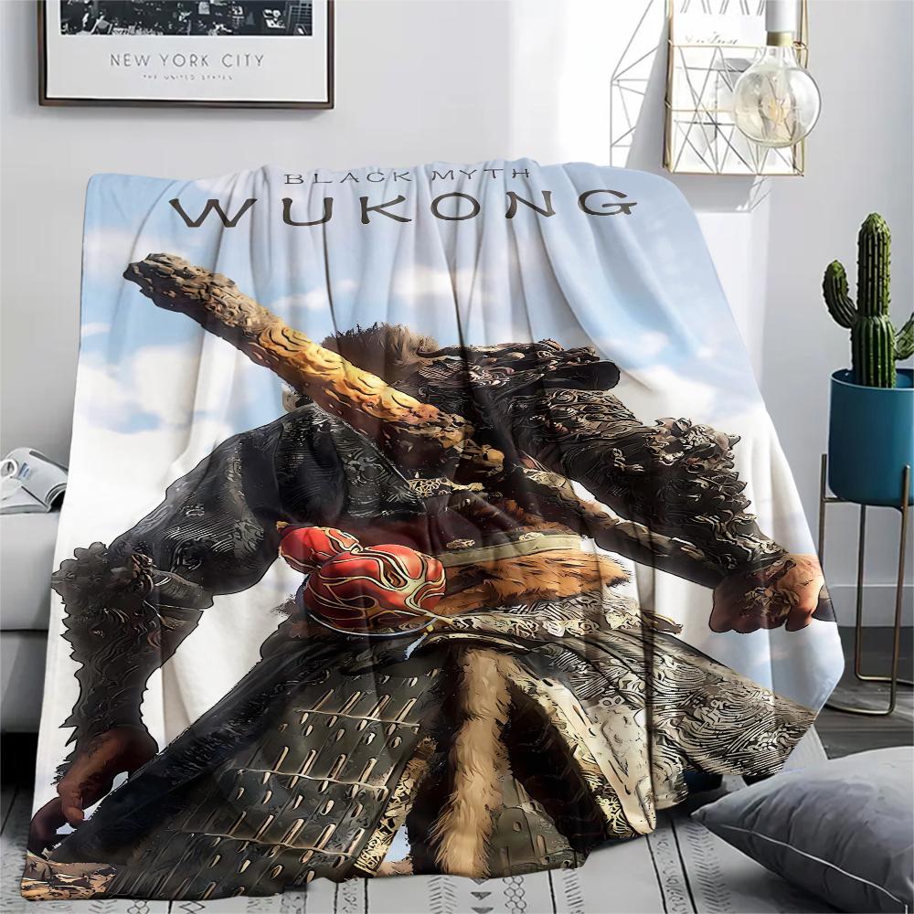 1Pc Black Myth Wukong Print Flannel Blanket, High quality Comfortable for All Seasons, Home Decor, Warmth and Comfort, Perfect for Gifts