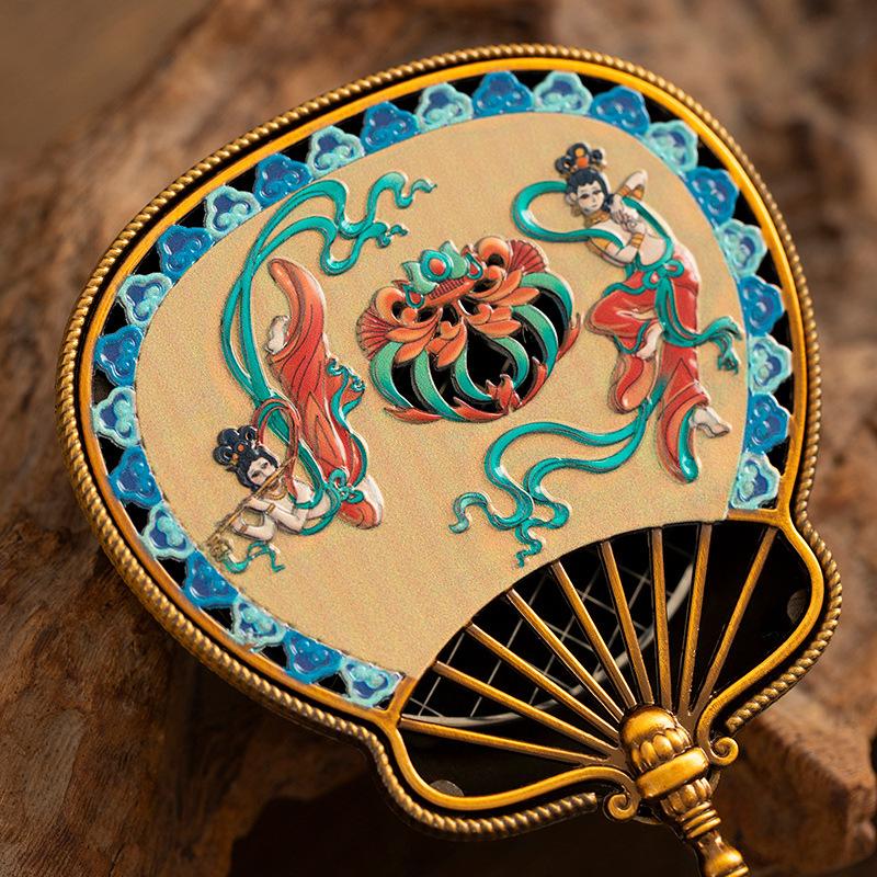 Dunhuang Enamel Incense Burner Pipa Fan Antique Sandalwood Incense Burner Aromatherapy Stove Home Desktop Decoration Ornament