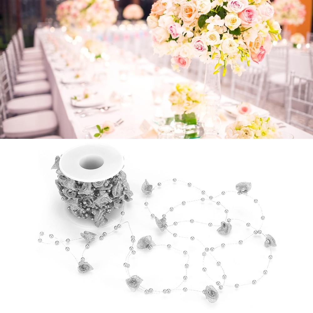10M Imitation Pearl Beads Chains Ribbon Rose Flower Thread Beaded Line Clothing Accessories DIY Material Headwear