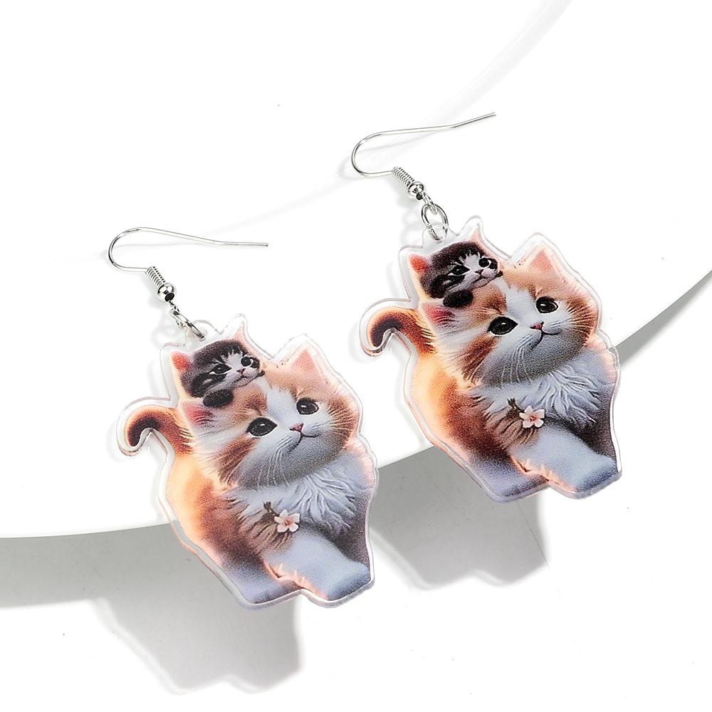 Cute 2D Flat Cat Acrylic Print Earrings for Women Funny Creative Pet Kitten Animals Drop Earring Lovely Jewelry Birthday Gifts