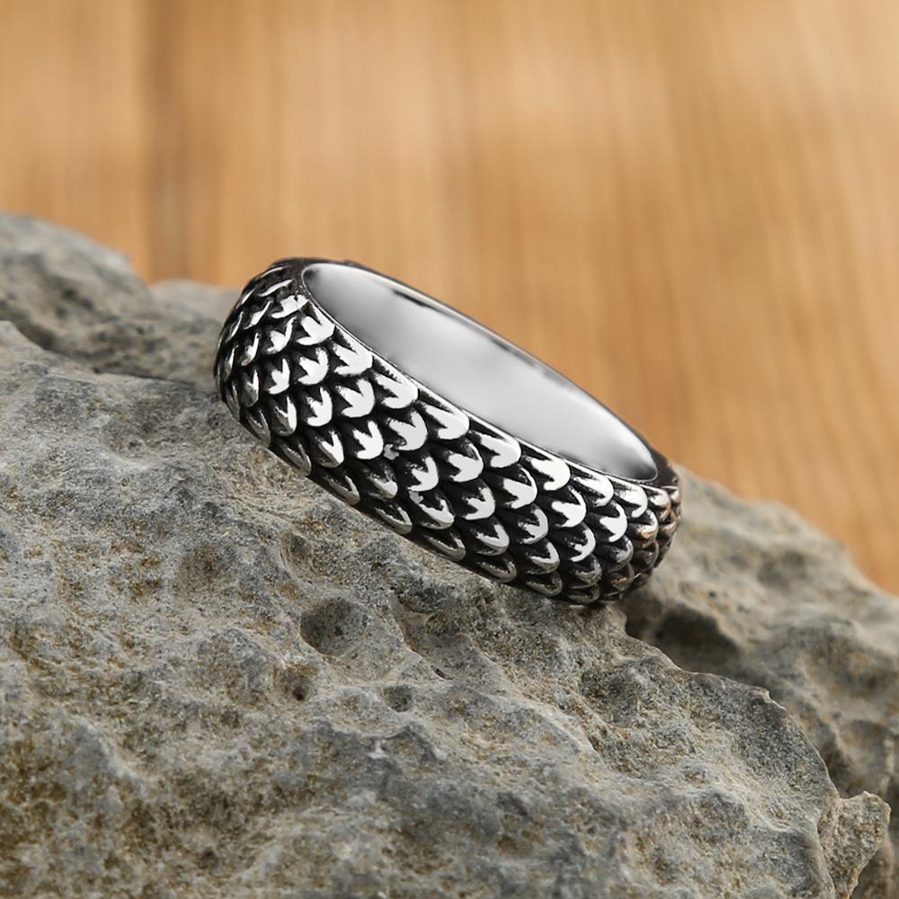 Gothic Vintage Norse Viking Dragon Scales Rings For Men Women Fashion Simple Stainless Steel Amulet Jewelry Gifts Dropshipping