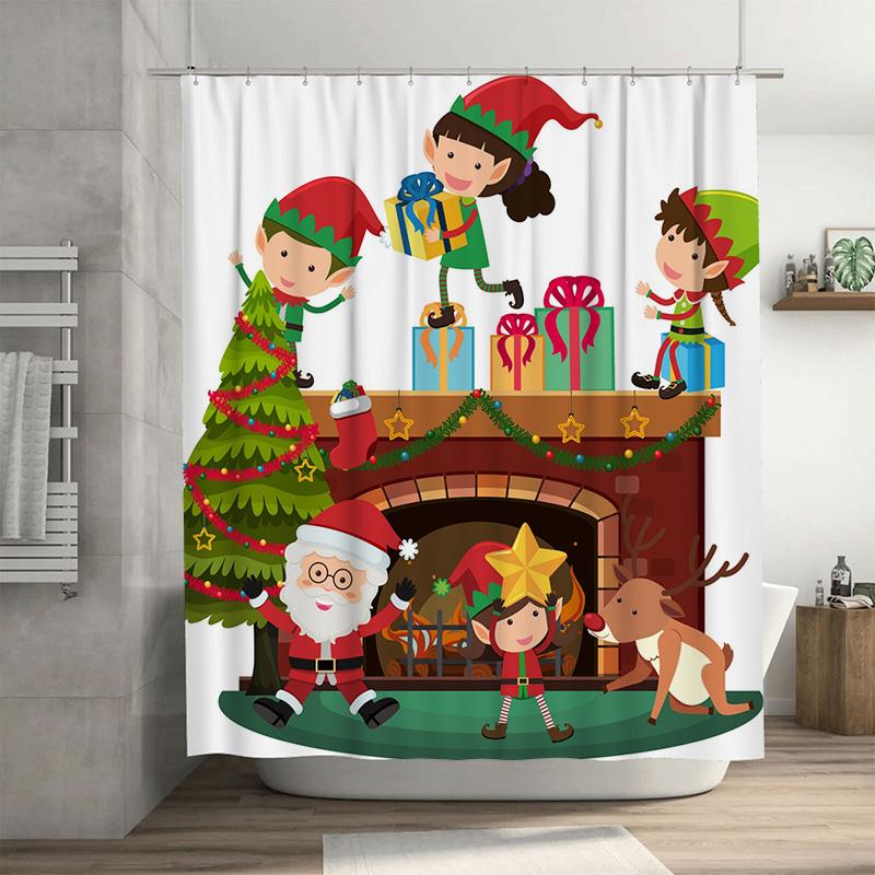 

TU Christmas Shower Curtain Festive Holiday Decor Santa Claus Reindeer Pattern Waterproof Bathroom Fabric Home Decor Gift Idea F 90x180cm35x71in