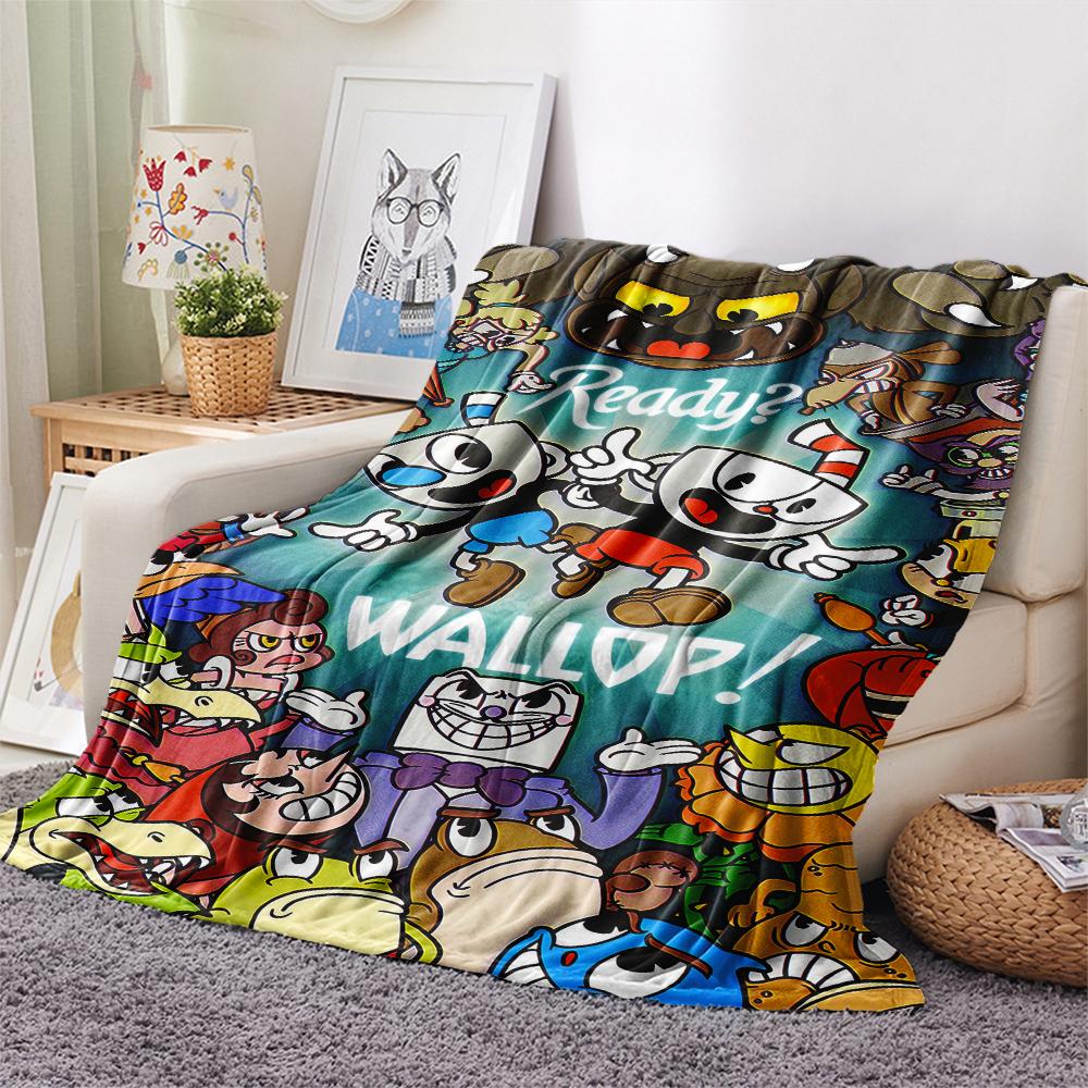 1Pc Cuphead Print Flannel Blanket, High Quality Comfortable for All Seasons, Home Decor, Warmth and Comfort, Perfect for Christmas Gifts