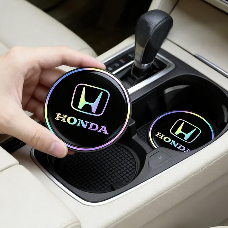 2Pcs Silicone Car Emblem Coaster Laser Color Vehicle Anti-slip Pad Water Cup Slot Mat For Honda Civic Fit Jazz Accord Pilot CRV