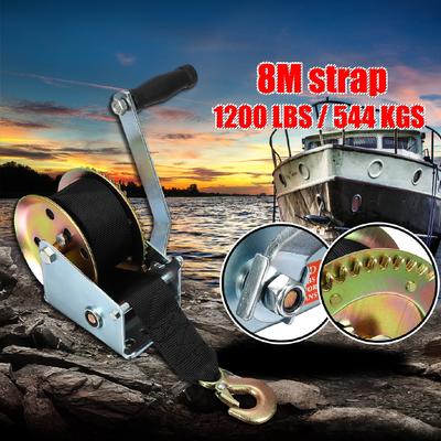 Black 1200LBS/544KGS Hand Winch Gear 2-Way Synthetic Boat Tailer Camper With 8M Strap
