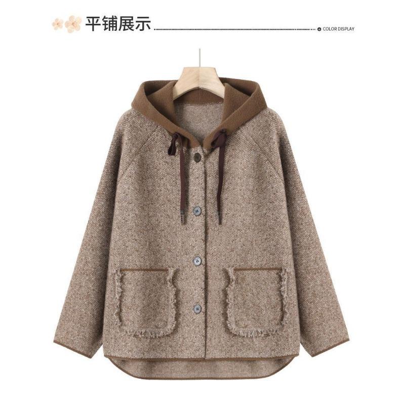 Mom's New Autumn and Winter Double-sided Loose and Fashionable Woolen Coat, Western Style Casual Hooded Cardigan Coat