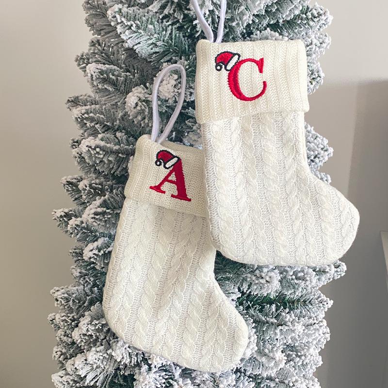 Kids' Embroidered White Knit Christmas Stocking - Holiday Decor