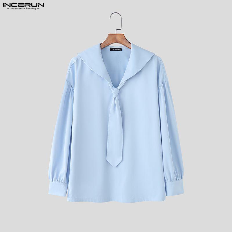 INCERUN Oversized Men Sets Tie Up Long Sleeve Shirts Long Pants Casual Two Pieces Outfits