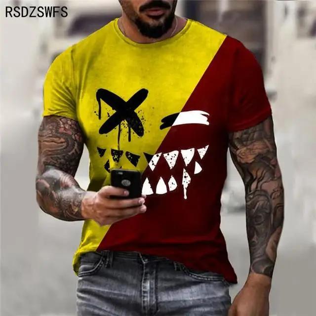 Funny Smiling Face Smiling Pattern Mens Tshirt 3D Print Trend Round Neck Short Sleeve Top Summer Leisure Breathable Pullover
