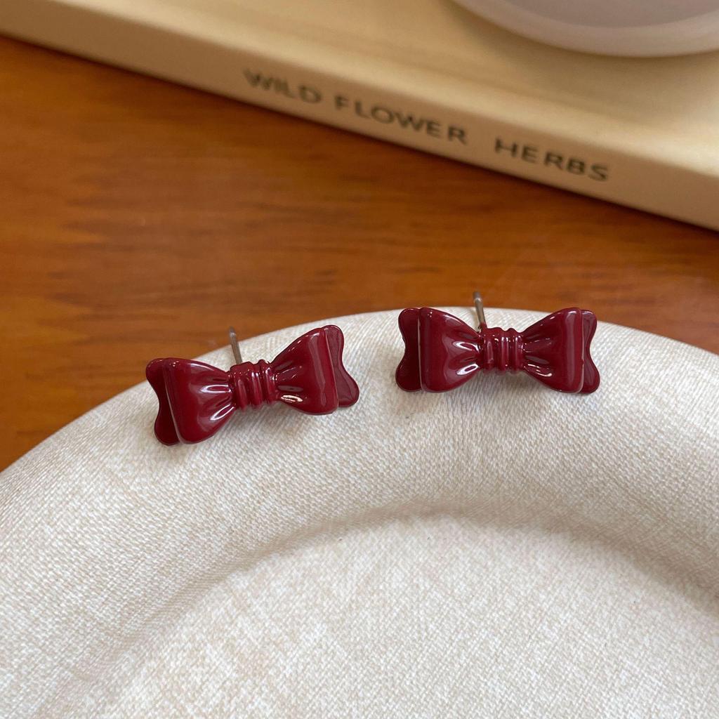 Ankola Red Bow Earrings: Elegant, Versatile Silver Needle Jewellery for Women