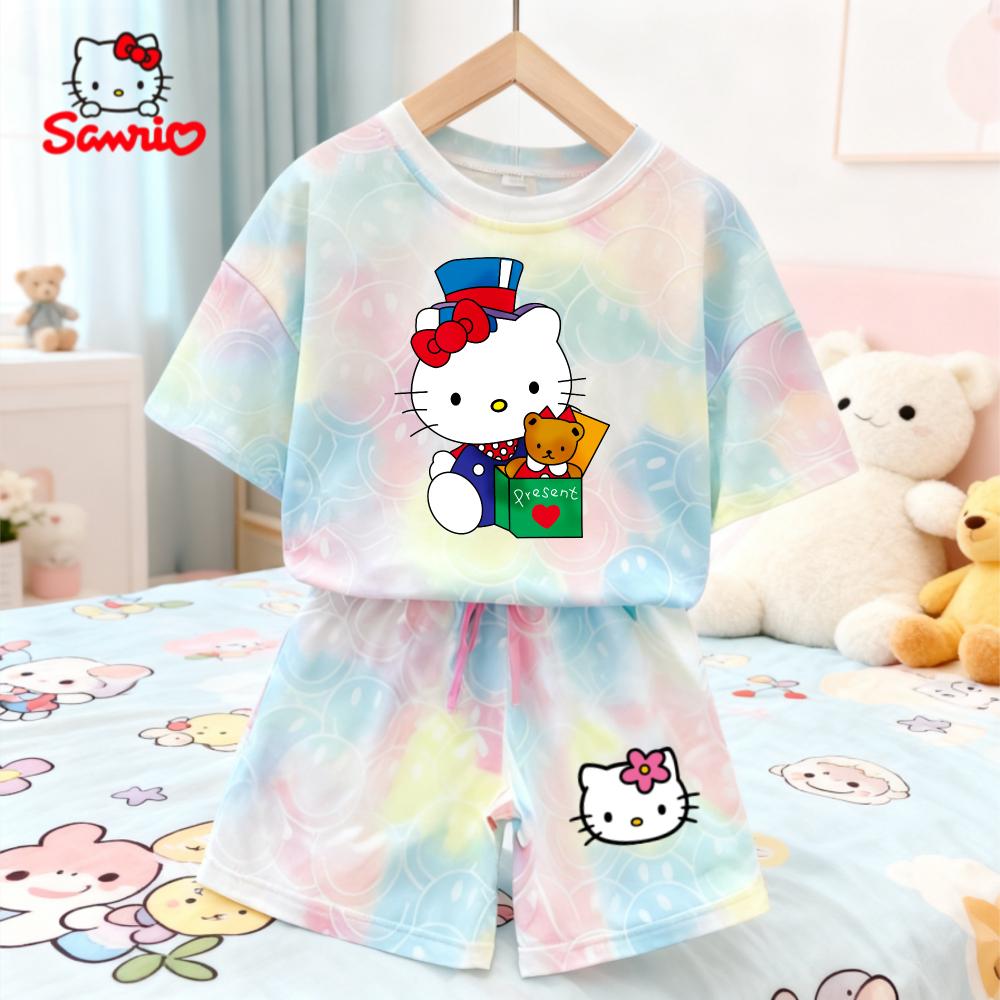 

Літні Кавайні Набори Hello Kitty Дихаючі М які Дитячий Одяг Для Маленьких Дівчаток Милий Мультяшний 3D Принт Короткий Рукав Тонкий Дво peças 160