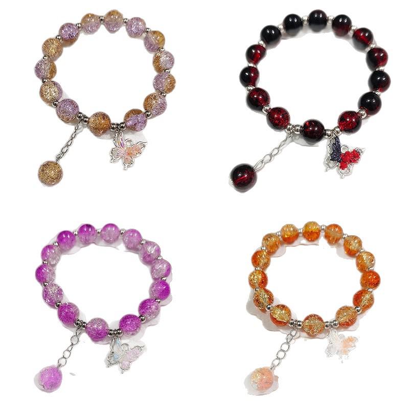 Elegant Year of the Horse Butterfly Flower Bracelet - 10mm Beaded High-End Jewelry Gift