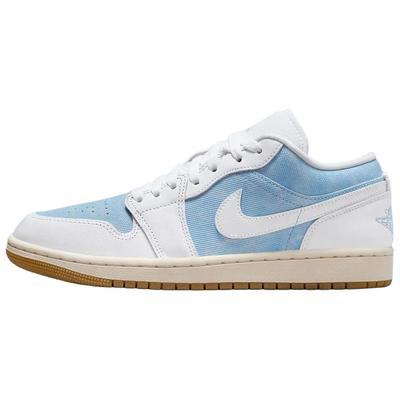 Air Jordan 1 Leather Slip Resistant Abrasion Resistant Low Top Vintage Basketball Shoes Women's Blue White HQ2004-400