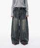 Kaempeoudeu Cracked Chemical Wash Wide Baggy Jeans_Dirty Black