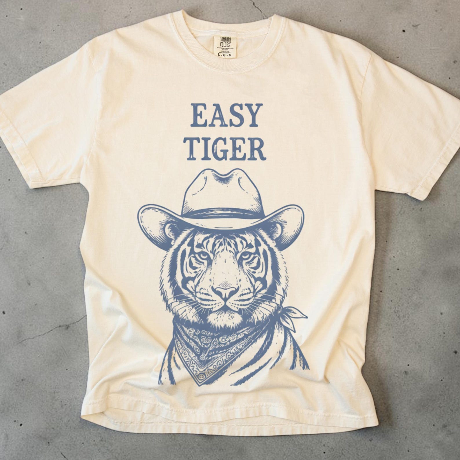 Easy Tiger Shirt, Funny Tiger T shirt, Cowboy Tiger Tee, Unisex Comfort Colors, Western Graphic Tee, Tiger Lover Gift, Funny Animal Shirt M