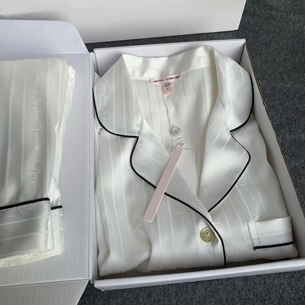 Women's Spring/Autumn Ice Silk Pajama Set - Long Sleeve, Long Pants, Cardigan, Sweet Homewear Style, Two-Piece.
