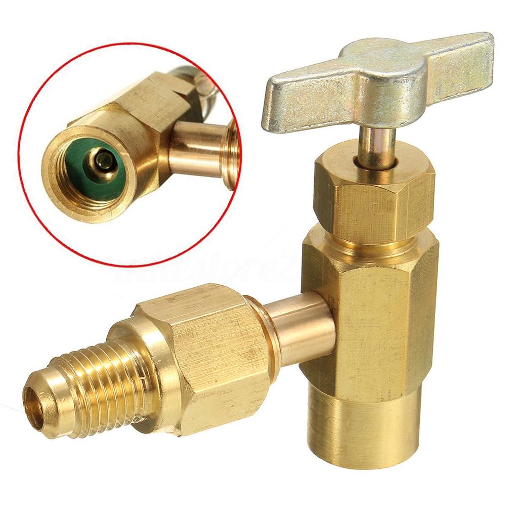 New R134A To R12 Top Mount Can Taper With Shut-Off Valve 1/2 To 1/4 Flare Tube