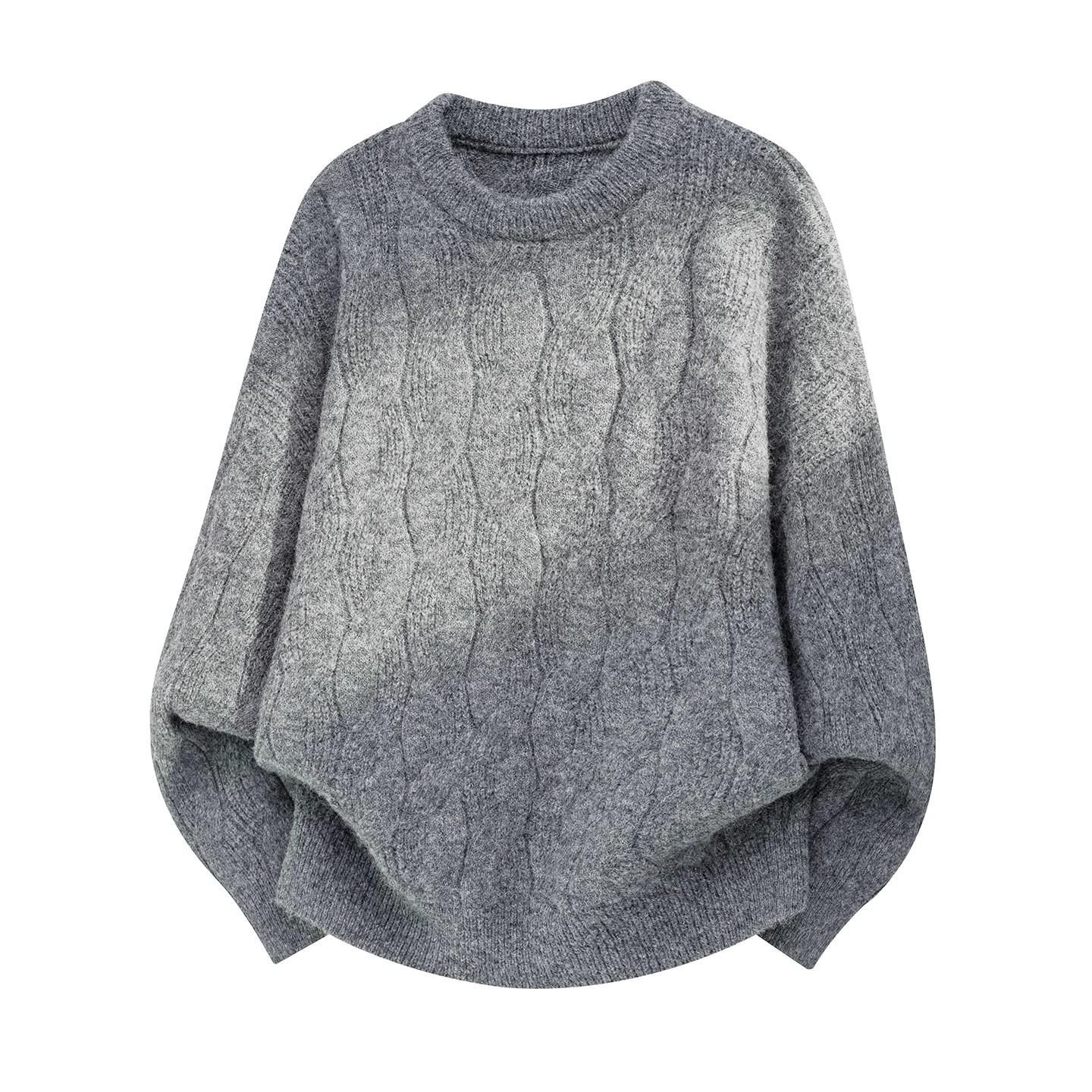Men s Trendy Cable Knit Sweater - Round Neck, Autumn/Winter, Loose Fit, Retro Casual Base Layer Large серый