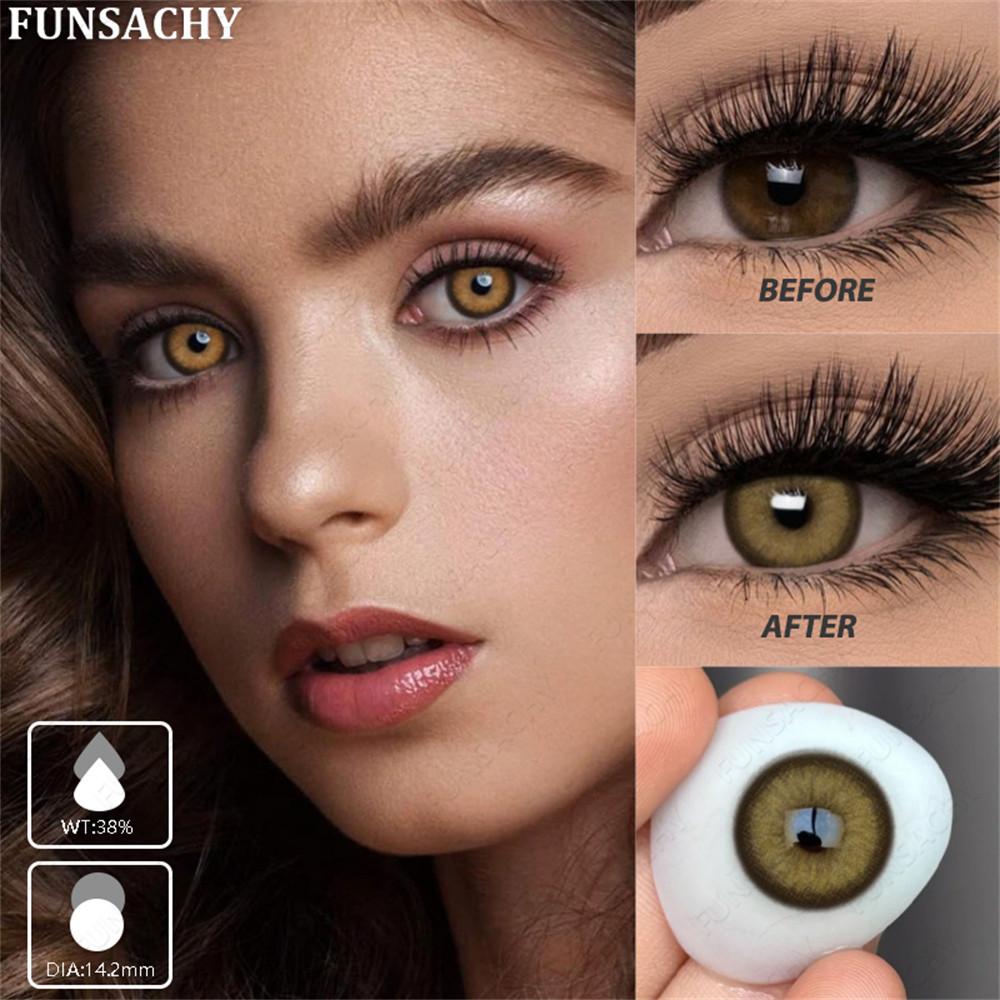 Funsachy 1 Pair Contact Lenses Pupil Blue Eye Color Eye Lenses Beautiful Natural Soft Brown Gray Cosmetic Lenses Annual