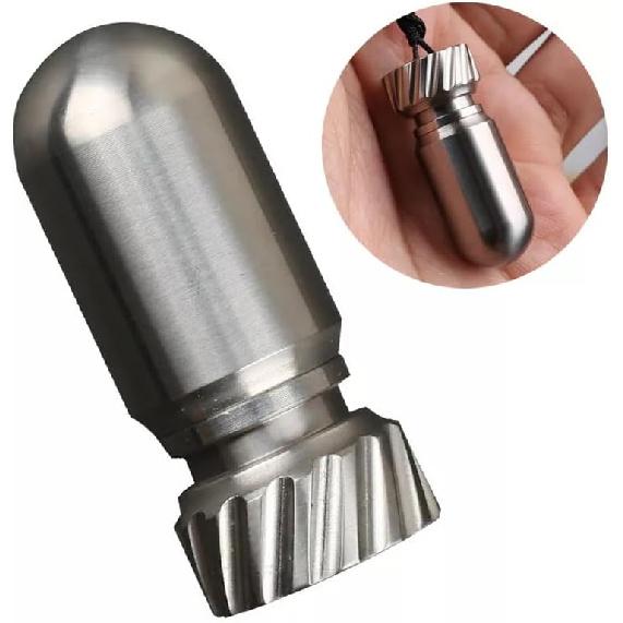 EDC TA2 Pure Titanium Waterproof Tank Pill Box, EDC Survival Seal Container, Necklace Keychain