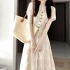 New Small French Retro Square Neck Dress Summer Women's Temperament High-end Waist Dress