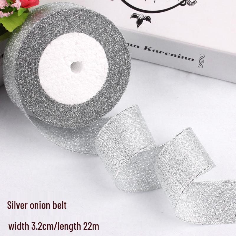 Satin Ribbon with Silver and Gold Glitter for Cake Decoration and Packaging