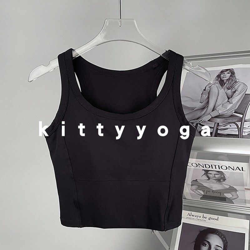 Fixed Cup Medium and Low Strength Round Neck Exercise Intimates Shock Absorption Yoga Workout Running Fitness Top Vest