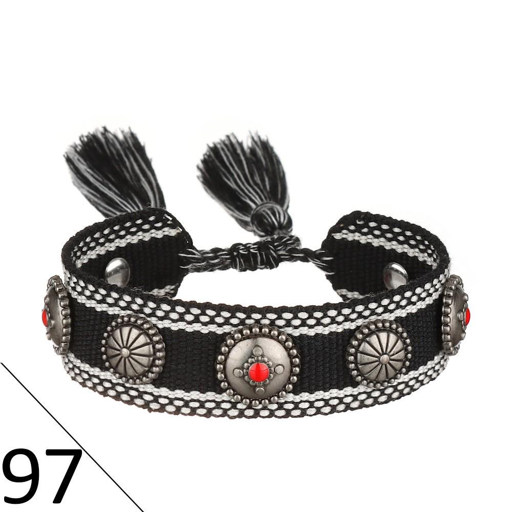 European Woven Bracelet with Metal Nail Buckle and Tassel for Women