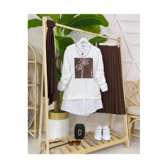 Set aus bedrucktem Sweatshirt und Hijab mit Faltenrock