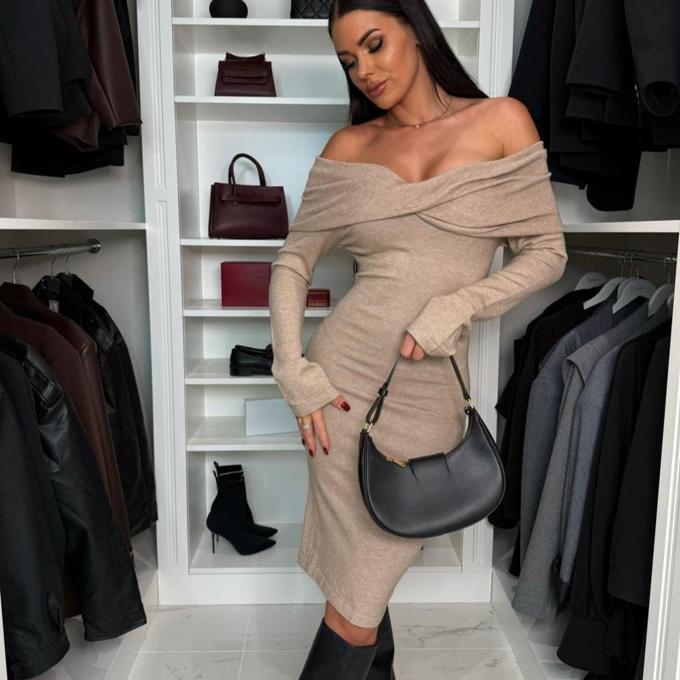 

Женское однотонное платье с воротником-стойкой, юбкой А-силуэта и длинными рукавами 2XL хаки