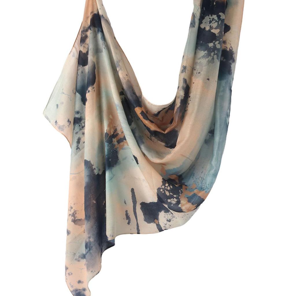 "Ethnic Watercolor Modal Cotton Shawl Satin Print Scarf for Women"