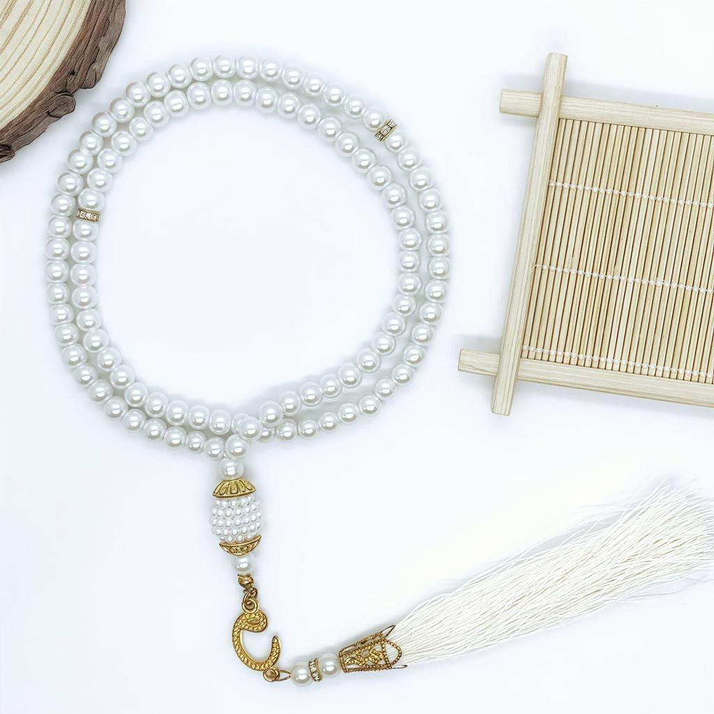 99 Glass Imitation Pearl Prayer Beads Bracelet - 6mm Arabic Praise Beads