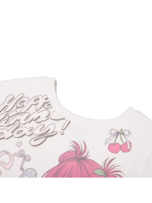 KIRSH X Pitu Graphic Off-Shoulder Crop Sweatshirt [White]
