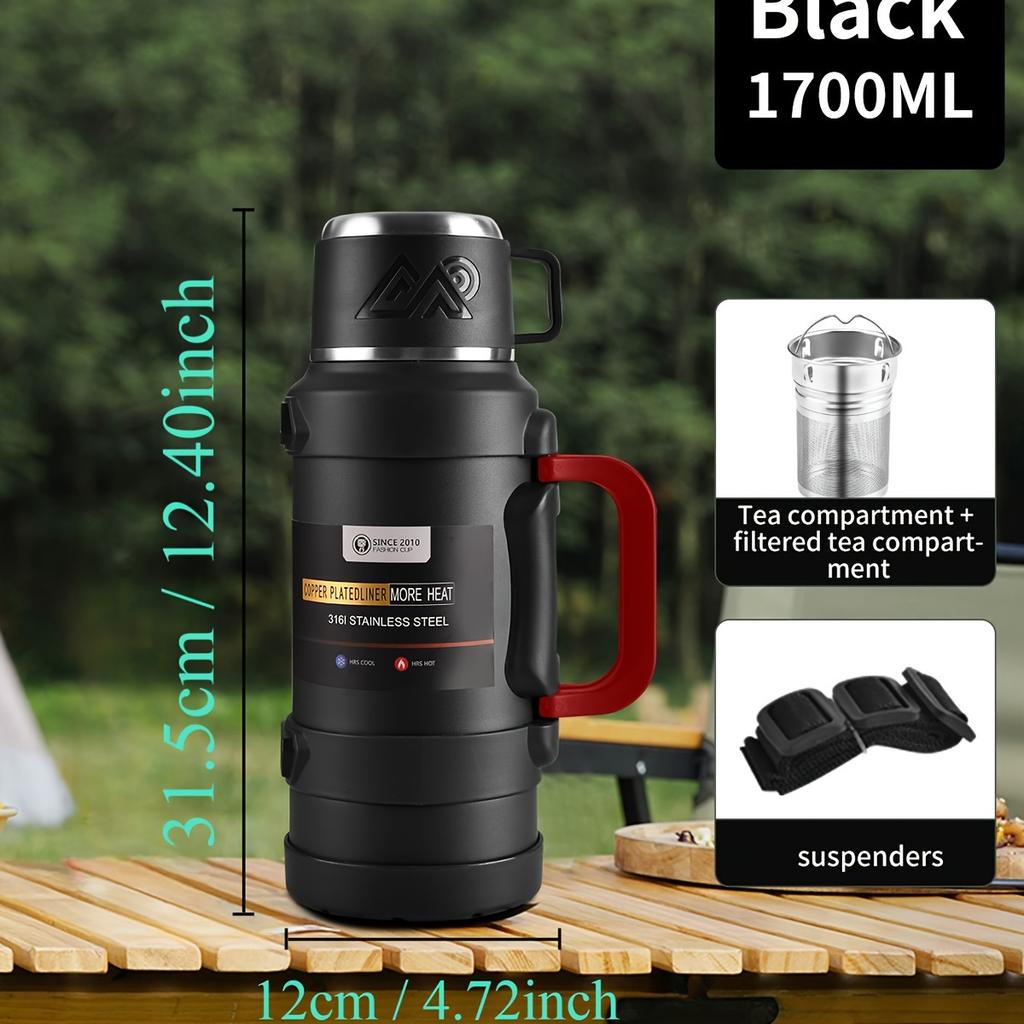 Tetera Térmica de Gran Capacidad Cubo Térmico Nevera Térmica Cafetera Tetera de Viaje con Asa Acero Inoxidable 316 Exterior